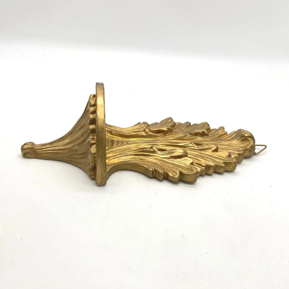 Vintage Style Gold Acanthus Leaf Wall Corbel Floating Shelf Ornate Gilded 9.5in